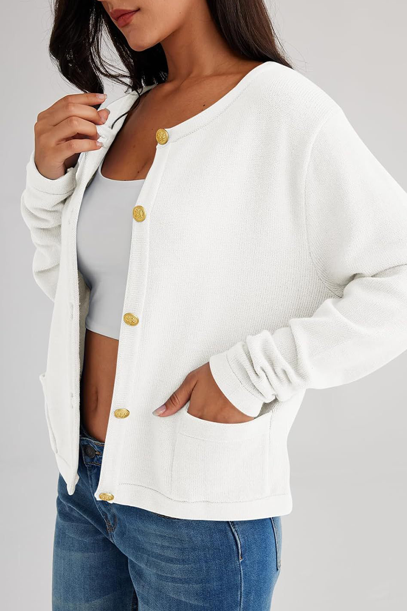 Casual Daily Solid Color Pocket Buttons O Neck Outerwear (3 Colors)