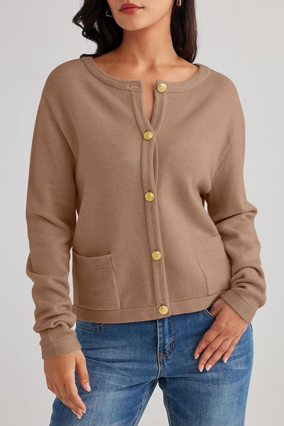Casual Daily Solid Color Pocket Buttons O Neck Outerwear (3 Colors)