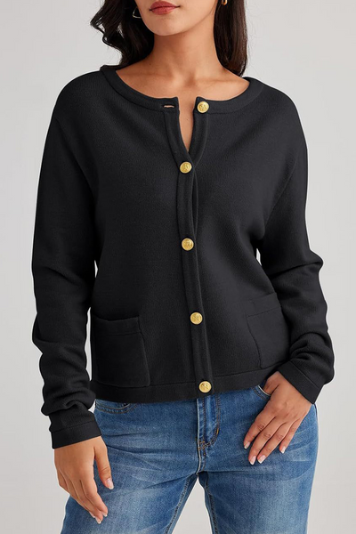 Casual Daily Solid Color Pocket Buttons O Neck Outerwear (3 Colors)