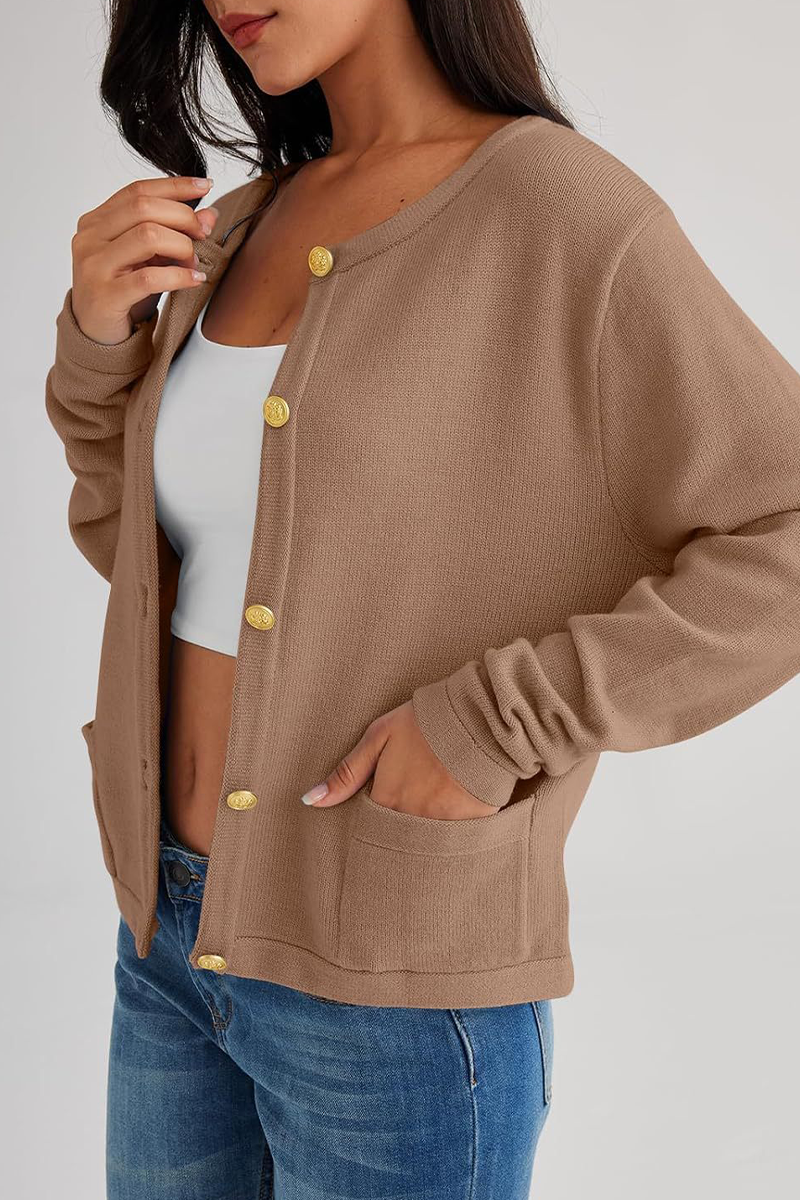 Casual Daily Solid Color Pocket Buttons O Neck Outerwear (3 Colors)