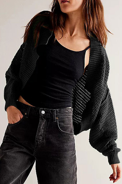 Casual Daily Solid Color Weave Cardigan Collar Outerwear (4 Colors)