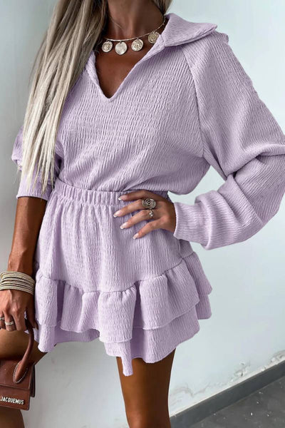 V-Neck Women's Shirt And Flared Skort Two-Piece Set