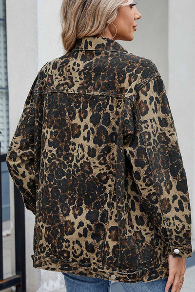Washed Leopard Print Denim Jacket