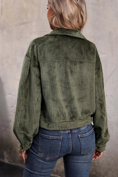 Sabrina Cropped Corduroy Shacket - Olive